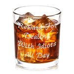 Futtumy Reward For Dealing With Idiots All Day Whiskey Glass, Funny Gifts for Men Coworker Friend Husband Boss Him, Novelty Old Fashioned Glass for Christmas Fathers Day Bosses Day Birthday, 10 oz