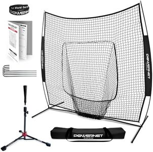 PowerNet Baseball Softball Practice Net 7x7 with Deluxe Tee (Black) | Practice Hitting, Pitching, Batting, Fielding | Portable, Backstop, Training Aid, Lg Mouth, Bow Frame | Training Equipment Bundle