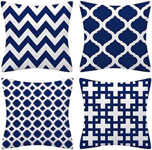 Set of 4 Luxton Navy Blue Hamptons Cushion Covers Home Decoration Dark Blue Cushion Covers 45x45cm