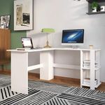 TEKAVO L-Shaped Home Office Wood Corner Desk with 2 Shelves – Compact and Stylish Design with Open Bookshelves for Organization,Office, Home (White Color) (136L x 130W x 73H cm)