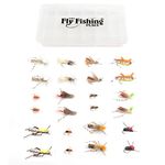 The Fly Fishing Place Trout Fly Assortment - Essential Terrestrials Fly Fishing Flies Collection - Includes Foam Hoppers, Ants, Beetles, and Cicadas - 2 Dozen Trout Flies with Fly Box