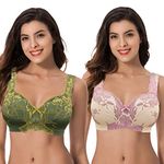 Curve Muse Women's Plus Size Minimizer Unlined Wirefree Lace Full Coverage Bras-2Pack-Deep Lichen Green, Nude-38DD (EU:85E)