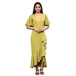 Westhood Women Fashion Western Knee Length Wrap Maxi Dress (Pista)