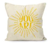 YUESHARE You Are Powerful Clever Strong Worthy Kind Inspirational Quotes Linen Throw Pillow Cover, Motivational Gifts for Home Room Bed Sofa Decorations Decor (18 x 18 Inch)