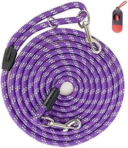 Codepets Long Rope Dog Leash for Dog Training 12FT 20FT 30FT 50FT, Reflective Threads Dog Cat Leashes Tie-Out Check Cord Recall Training Agility Lead for Large Medium Small Dogs (10mm20ft, Purple)