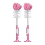 Dr. Brown's Reusable Sponge Baby Bottle Cleaning Brush with Suction Cup Stand, Scrubber and Nipple Cleaner, Pink 2-Pack