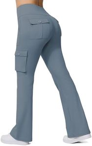 Yoga Flare Leggings for Women High Waisted Yoga Casual Pants Workout Leggings Cargo with 6 Pockets Bootcut Pants,Blue 2XL