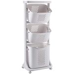 Yorbay Laundry Baskets on Wheels 4-teir 82L Rolling Laundry Trolley Carts Plastic Washing Hamper Storage Bin with Handles Large Toys Clothing Organization for Bedroom, Bathroom,108x32x43cm,Grey