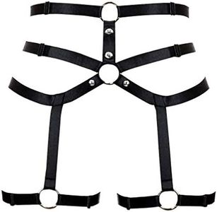BBOHSS Women Leg Harness Garter Belt Elastic Strap Hollow Out Waist Stockings Suspender Punk Gothic (Black-Black)