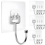 BEXSLE Large Self Adhesive Hooks for Hanging Heavy Duty, Clear Waterproof Sticky Wall Hooks for Robe, Towel, Bathroom, Kitchen,Garage, Office, Outdoor, Christmas Hanging Decorations Fairy Light, 12Pcs