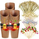 50 Pcs14 oz/16 oz Disposable Charcuterie Cups with Cocktail Picks Disposable Brown Paper Appetizer Cups (50Pcs 14oz Cups & 200Pcs Cocktail Picks)