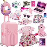 Windolls American 18 Inch Doll Suitcase Luggage Travel Set for Girl 18" Doll Travel Carrier Storage, American Doll Stuff with Doll Clothes and Accessories Camera Travel Pillow