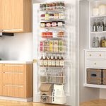 Moforoco Over The Door Pantry Organizer, Pantry Door Organizer Shelves, Kitchen Organizers and Storage, Hanging Basket Wall Spice Rack Seasoning Shelves, Laundry Room Bathroom accessories（White