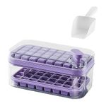 ZENOVISTA 2 Layer Ice Cube Tray with Lid & Bin, Square Ice Cubes Molds with Ice Scoop, One Tap Easy Release & Save Space, Bpa Free Ice Cube Storage Container 64 Ice Cubes (Purple)