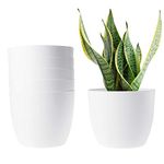 T4U 15CM Plastic Plant Pots, Self Watering Plant Pots Set of 6, Flower Pots for Indoor Outdoor, White Plastic Planters for Plant Flower Aloe Herbs