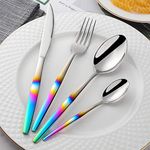 16 Pieces Flatware Set, This Silverware Set Contains Knives/Forks/Spoons Included, Elegant Utensil Tableware Sets for Eating, Serving for 4(Gradient Rainbow)