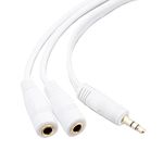 3.5mm Headphone Y Splitter | 1 Male to 2 Female Audio Jacks | Allows 2 People to Listen to 1 Sound Source | Ideal for all Media Players and Audio Devices with a 3.5 mm Port (White) - by Mobi Lock