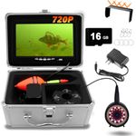 MOQCQGR Underwater Fishing Camera, Upgraded 720P Camera w/DVR, Portable Video Fish Finder with 1280x720 IPS 7 inch Screen, 12pcs IR and 12pcs LED White Lights for Ice, Lake, Sea, Boat Fishing