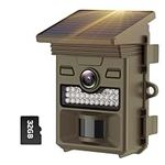 Solar Powered Trail Camera 32MP 1080P Game Camera with 4400mah Built in Battery 0.1s Trigger Night Vision Motion Activated Waterproof IP66 Free Micro SD Card for Wildlife Monitoring