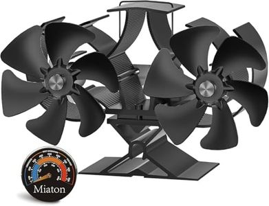 Miaton 12-Blade Fireplace Fan Heat Operated with Stove Thermomter | Dual Motor Wood Stove Fan Non Electricity Almost 70% Higher Efficiency than a Single Motor | Winter Gifts for Your Home
