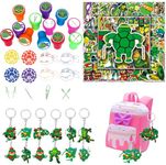 Junyaoii 74 Piece Cartoon Turtle Party Favors, Includes 12 Cartoon Turtle Stamps, 12 Keychain Pendants and Pack of 50 Stickers, for Birthday, Gift Bag Filler, Classroom Prizes