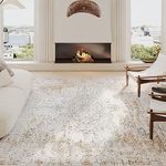 TOPICK Area Rug Taupe Multi 150x210cm Living Room Rug Distressed Floral Vintage Rug Chenille Print Non Slip Thin Rug Indoor Floor Cover Foldable Lightweight Carpet Office Bedroom Kitchen