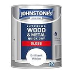 Johnstone's - Quick Dry Gloss Finish - Brilliant White - Water Based - Interior Wood & Metal - Radiator Paint - Low Odour - Dry in 1-2 Hours - 13m2 Coverage per Litre - 1.25 L