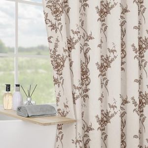 Craidlela Brown Linen Farmhouse Shower Curtain, Boho Floral Bathroom 72x84