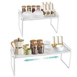 Expandable Cabinet Countertop Shelves, Kitchen Spice Rack Pantry Shelf, Adjustable Cupboard Organizer Storage Rack for Kitchen Bathroom Office (White)