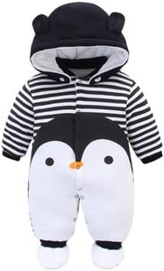 Bebé Traje de Nieve Set Peleles con Capucha Footies Conjunto de Ropa Invierno Muchachos Caricatura Mameluco, Pingüino 3-6 Meses