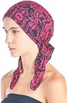 Ashford & Brooks Women's Pretied Printed Fitted Headscarf Chemo Bandana - Fuchsia/Black