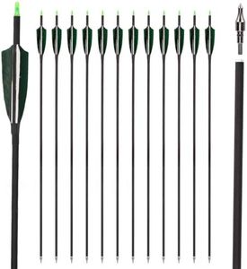 LWANO 30" Carbon Arrows-Archery Target Practice Hunting Arrows with 4" Turkey Feather Spine 500 for Recurve & Long Bow(Pack of 12)