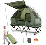 KOTEK 5-in-1 Tent Cot, Off The Ground Tent with Air Mattress, Sleeping Bag, Pillow, Canopy, Zippered Mesh Windows & Carry Bag, Elevated Tent for Camping Hiking Traveling Picnic (2 Person)