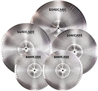 SONICAKE Low Volume Cymbal Pack Quiet Cymbal Set 14"Hi-hats+16"Crash+18"Crash+20"Ride 5 Pcs Mute Drum Cymbal Set Quiet Practice Cymbal, Sliver