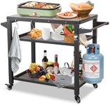 Domi 3-Shelf Outdoor Grill Table, Grill Cart Outdoor with Wheels, Pizza Oven Table and Food Prep Table, Blackstone Table with Propane Tank Hook, Grill Stand for Blackstone Griddle for Outside BBQ