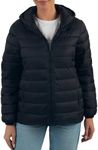 Alpine Swiss Eva Women’s Hooded Puffer Jacket | Lightweight Down Alternative Coat | Warm Water-Resistant Packable Winter Outerwear with Zip Pockets BLK 2XL