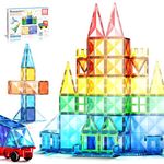 PicassoTiles 63 Piece Magnetic Building Block Construction Toy Set Diamond Magnet Tile Blocks with Car Truck STEM Learning Kit Early Education Builder Playset Toys for Children Toddler Boy Girl Age 3+