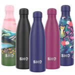 SHO Stainless Steel Water Bottle - Leakproof, BPA Free, No Sweat, Vacuum Insulated Double Walled Metal Flask - Original 2.0-12 Hours Hot 24 Hours Cold (Midnight Blue 2.0 - Powder Coated, 500ml)