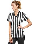 FitsT4 Sports Womens Referee Shirt V Neck Collar Official Referee Jersey Black & White Stripe Ref Tees Short Sleeves,XXL