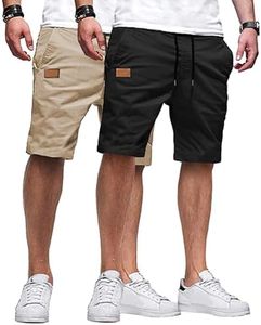 JMIERR Mens Casual Shorts for Men with Pockets and Elastic Waistband, XL, Black/Apricot