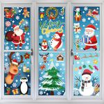 Christmas Window Stickers, AUERVO 252Pcs Christmas Window Clings Snowflake Santa Claus Stickers Decoration Window Clings PVC Staic Stickers for Christmas Window Display