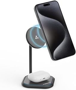 Ambrane 20W MagSafe 2in1 Wireless Charger & Mobile Stand for Both iPhone & Airpods (iPhone 15/15 Plus/15 Pro/15 Pro Max, iPhone 12/13/14 Series) & Qi Devices + Magnetic Ring (Aerosync Duo, Black)