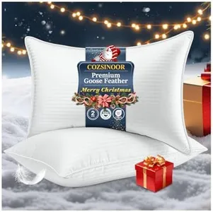 COZSINOOR Goose Down Feather Pillows Queen Size - Hotel Bed Pillow for Sleeping Set of 2, Soft 600 TC Cotton Cover, Fluffy Support Surround Fill Down Alternative for Back, Stomach, Side Sleepers