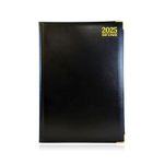 G4GADGET Luxury 2025 A4 Black Day A Page Diary Padded Front & Hardback Cover Gilt Edges