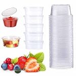 50Pcs Plastic Containers Round Food Container Pots with Lids BPA Free Sauce Pots Leakproof Food Cups Small Storage Pots Takeaways Containers for Restaurant Sauce, Salads, Jelly and Dessert - 4oz