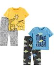 Simple Joys by Carter's Boys' 4-Piece Pajama Set (Short Sleeve Poly Top & Fleece Bottom), Forest Animals/Monster Trucks/Text Print, 4 Years