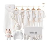 SuSuBeiBei 17-Piece Pure Cotton Clothing Sets: Unisex 0-6 Months Newborn Layette with Rabbit Toy – Casual Four Seasons Baby Clothes Including Pants & Bodysuit, White, One Size