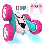 Hamdol Remote Control Car for Girls Pink RC Car Double Sided 360°Flip Stunt Car with Headlights, All Terrain Tires, Rechargeable Batteries Toy Car for 6 7 8 9 10 11 12 Girls Birthday