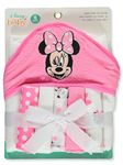 Cudlie Accessories Disney Baby Minnie Mouse Hooded Towel with 5 Piece Washcloth Set,Cute Face Print,GS71797,Pink