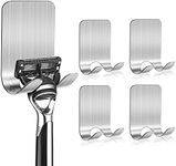 iDopick 4PCS Razor Holder for Shower, Premium 304 Stainless Steel Waterproof No Drilling Shaver Holder, Heavy Duty Self Adhesive Towel Hooks for Kitchen Bathroom, Multi Purpose Bathrobe Loofah Hooks